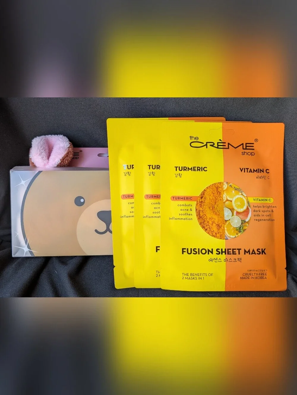 ❤️ Crème Shop Bundle! Teddy Headband, 3 Turmeric Vitamin C Sheet Masks